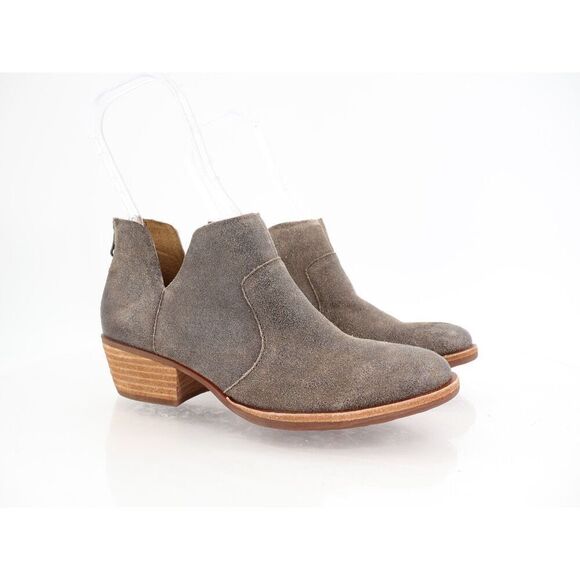 Kork-Ease Women Skye Leather Ankle Bootie Western 5.5 Grey Distressed Block Heel - Picture 1 of 12